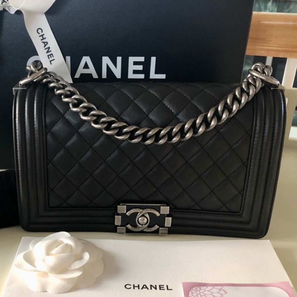 Chanel Old Medium Boy Black Ruthenium Hardware